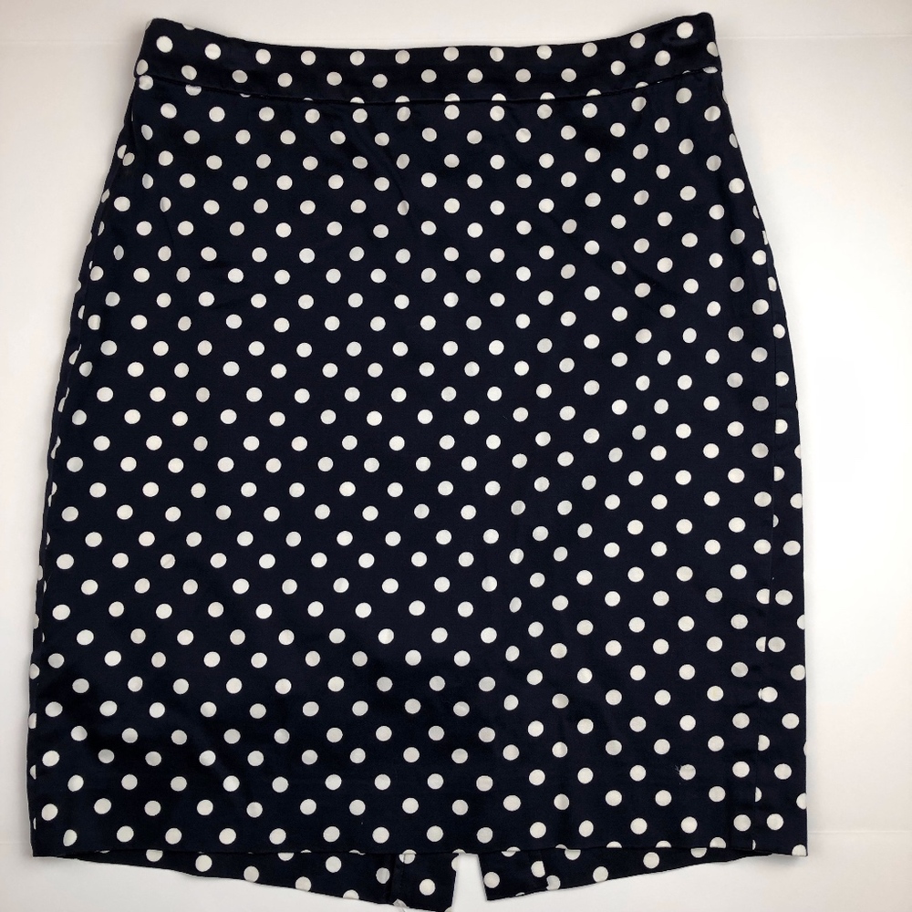 J. Crew Factory Pencil Skirt Navy Blue Polka Dots